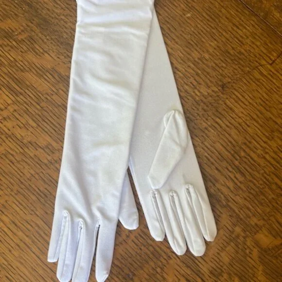 NWT White Satin Elbow Formal Gloves - Picture 5 of 6
